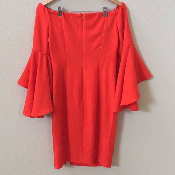 Venus red/orange off-the-shoulder ruffle dress - Picture 4 of 5